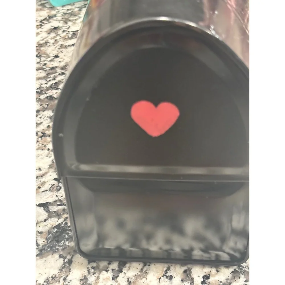 Vintage Aladdin Metal Dome Lunch‎ Box Black with Hand Painted Red Hearts Retro